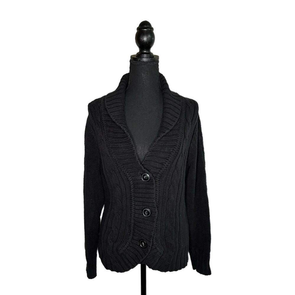 C22 Croft & Barrow Black Button Up Sweater Cardigan, Large, Pre-Owned